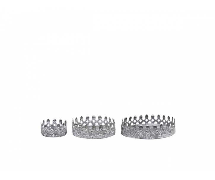 Set 3ks zinkový antik kovový svícen Lace Crown - Ø 4,5*2,5 / Ø 8*3/ Ø 10*3cm Chic Antique