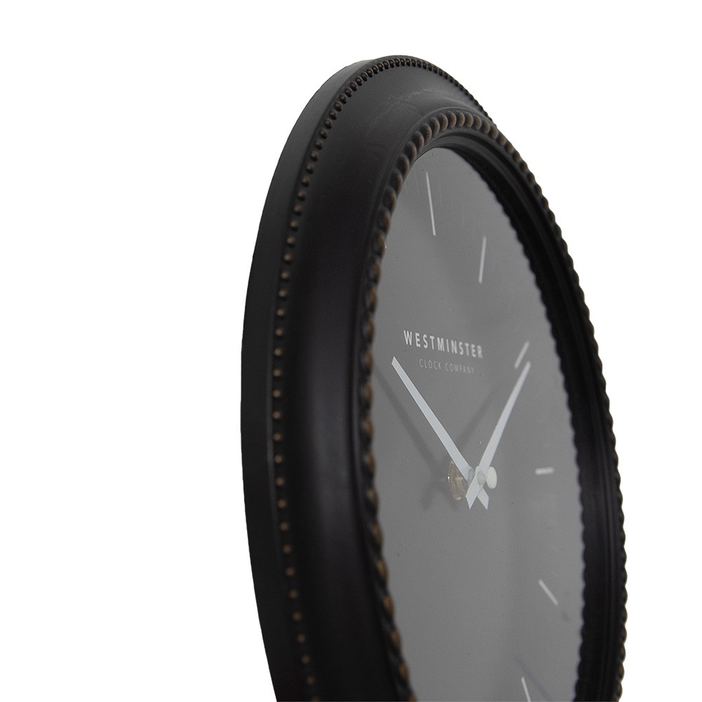 Černé antik nástěnné hodiny Westminster - Ø 28*5 cm / 1*AA Clayre & Eef Černé antik nástěnné hodiny Westminster - Ø 28*5 cm / 1*AA Clayre & Eef