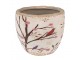 Béžový keramický obal na květináč s květy a ptáčky Birdie S - Ø 13*11 cm Clayre & Eef