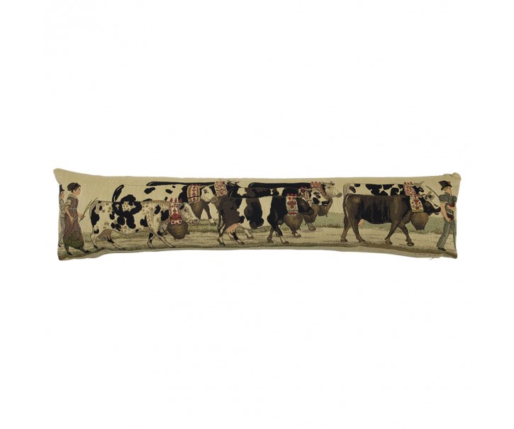 Béžový gobelinový dlouhý polštář s krávami Cowbell - 90*15*20cm Mars & More 