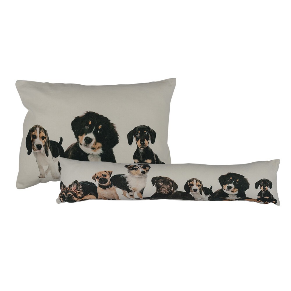 Bílý bavlněný dlouhý polštář se štěnátky Puppies - 90*20*10cm Mars & More Bílý bavlněný dlouhý polštář se štěnátky Puppies - 90*20*10cm Mars & More