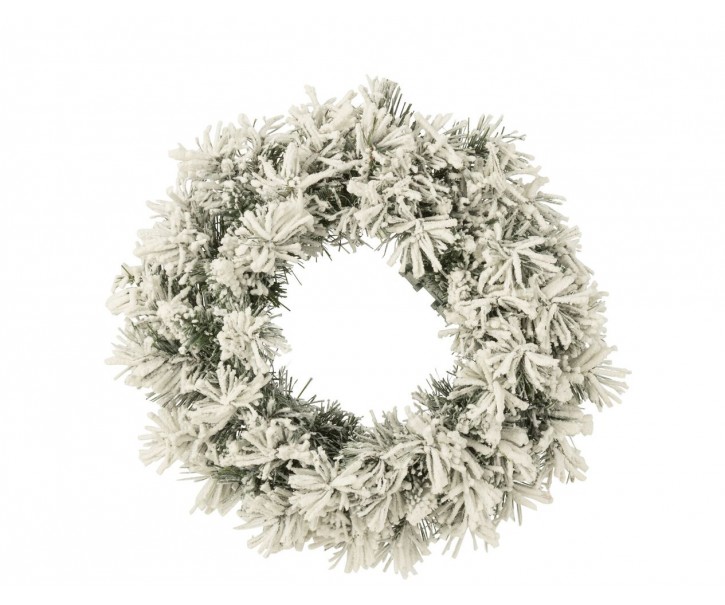 Zasněžený zelený vánoční věnec s led světýlky Snowy green M - Ø 44*16 cm J-Line by Jolipa