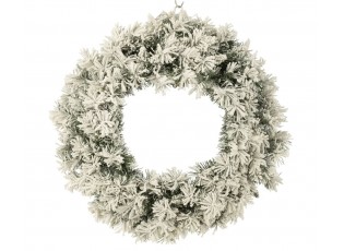 Zasněžený zelený vánoční věnec s led světýlky Snowy green L - Ø 63*13 cm