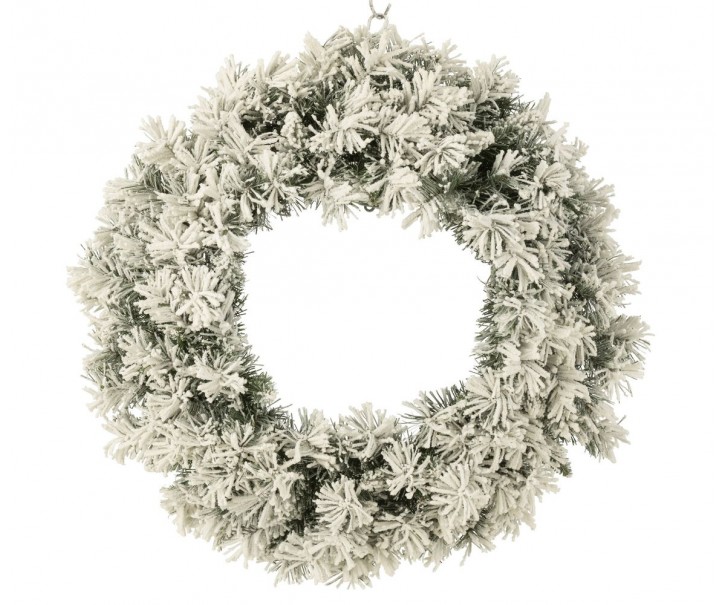 Zasněžený zelený vánoční věnec s led světýlky Snowy green M - Ø 63*13 cm J-Line by Jolipa