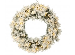 Zasněžený zelený vánoční věnec s led světýlky Snowy green L - Ø 63*13 cm