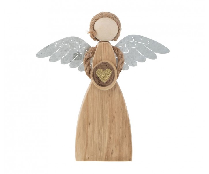 Přírodní dřevěný anděl se srdíčkem Heart gold - 23*5*26cm J-Line by Jolipa