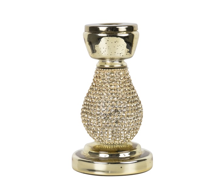 Zlatý skleněný svícen s kamínky Rhinestone gold M - 16 cm Mars & More 