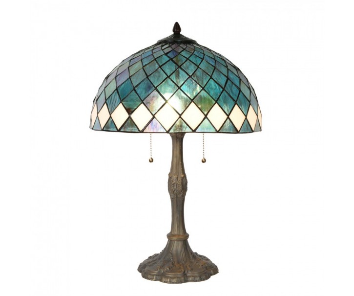 Modrá stolní lampa Tiffany Blue Ocean - Ø 40*61cm Clayre & Eef