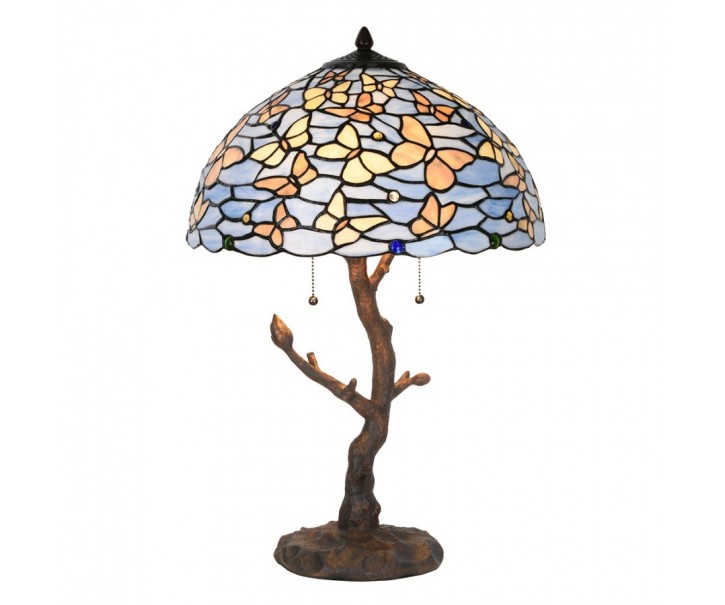 Modrá stolní lampa Tiffany Butterflies - Ø 40*60 cm Clayre & Eef