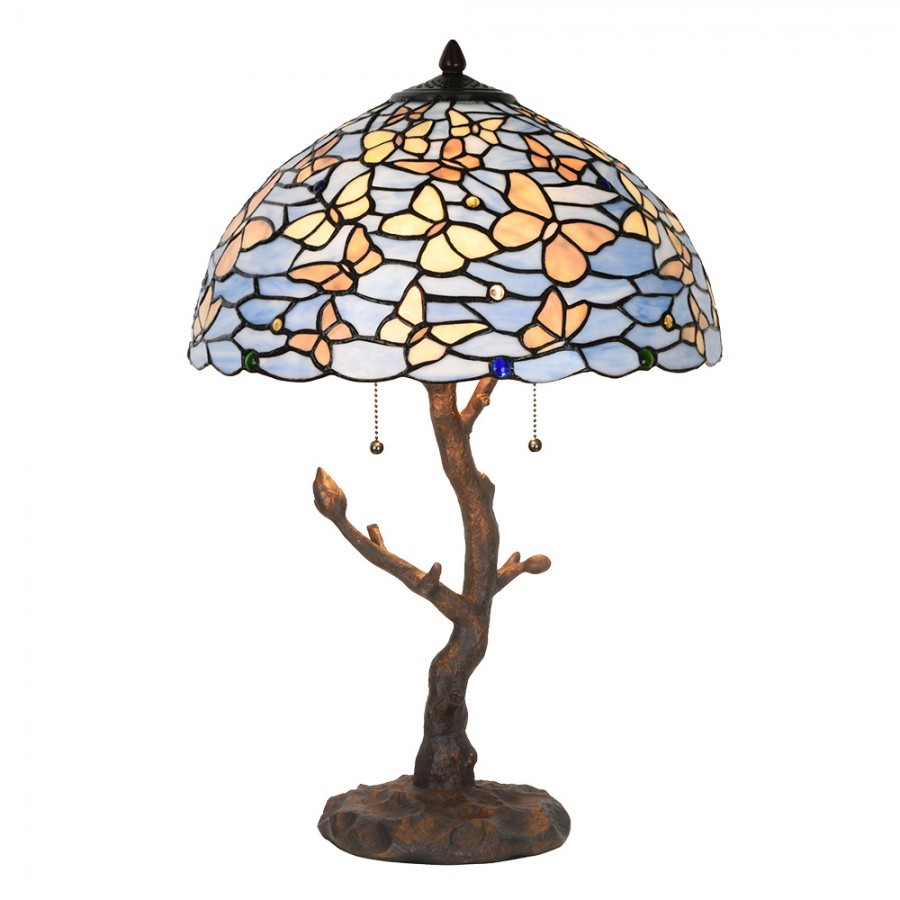 Modrá stolní lampa Tiffany Butterflies - Ø 40*60 cm Clayre & Eef Modrá stolní lampa Tiffany Butterflies - Ø 40*60 cm Clayre & Eef
