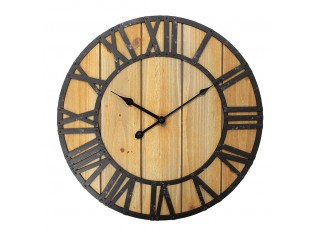 Černohnědé antik nástěnné hodiny s dřevěnými prkny - Ø 46*5 cm / 1*AA