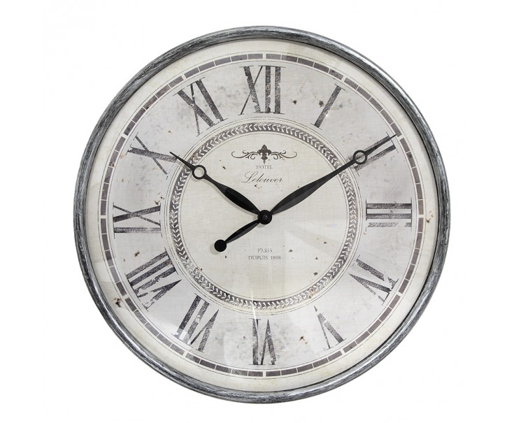 Šedobéžové antik nástěnné hodiny Hotel Lelouver - Ø 50*6 cm / 1*AA Clayre & Eef