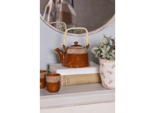 Hnědobílá porcelánová konvička na čaj - 14*12*12 cm / 0,75L