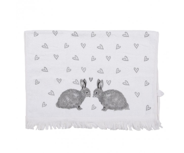 Bílý froté kuchyňský ručník s králíčky a srdíčky Bunnies in Love I - 40*66 cm Clayre & Eef