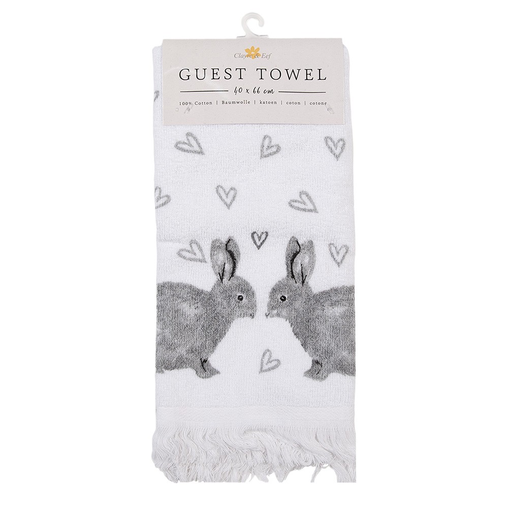 Bílý froté kuchyňský ručník s králíčky a srdíčky Bunnies in Love I - 40*66 cm Clayre & Eef Bílý froté kuchyňský ručník s králíčky a srdíčky Bunnies in Love I - 40*66 cm Clayre & Eef