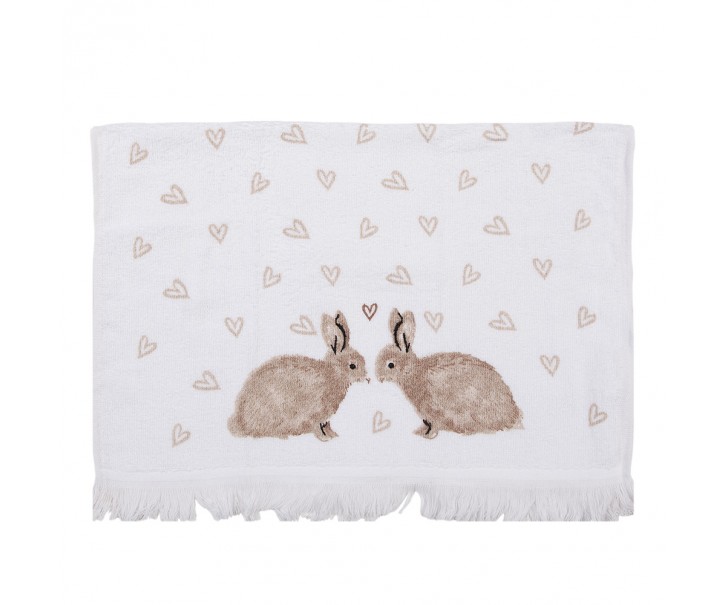 Bílý froté kuchyňský ručník s králíčky a srdíčky Bunnies in Love - 40*66 cm Clayre & Eef