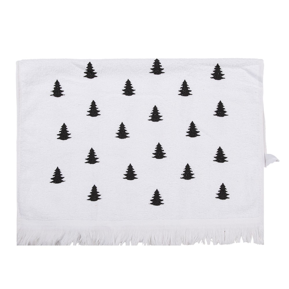 Bílý kuchyňský froté ručník se stromky Black&White X-Mas - 40*66 cm Clayre & Eef Bílý kuchyňský froté ručník se stromky Black&White X-Mas - 40*66 cm Clayre & Eef