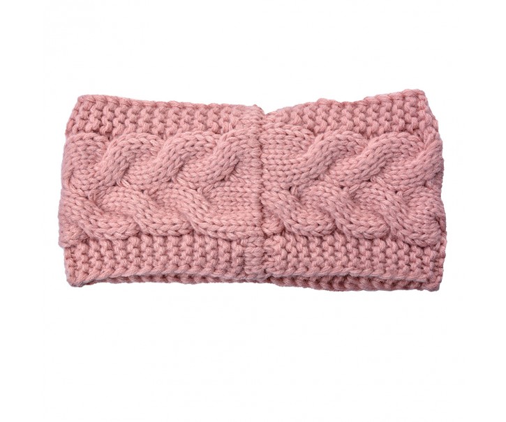 Růžová dámská zimní čelenka - 10*22 cm Clayre & Eef