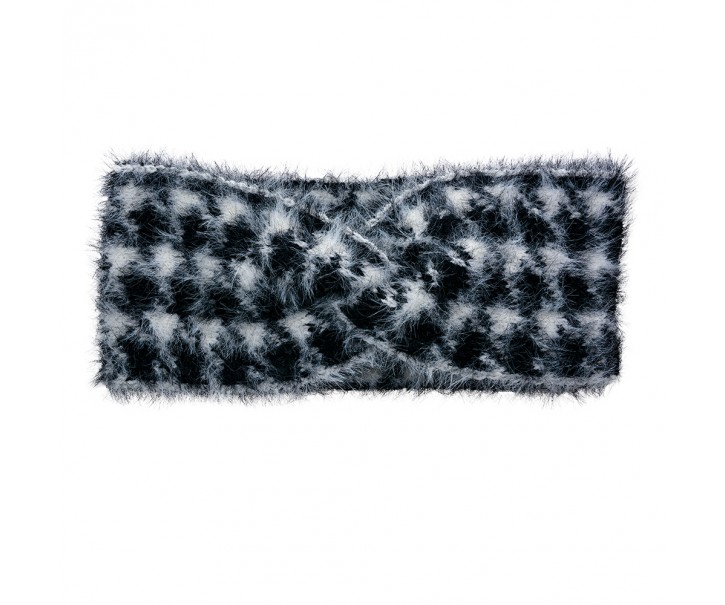 Bílo-černá károvaná dámská chlupatá zimní čelenka - 10*22 cm Clayre & Eef