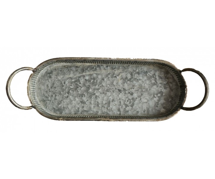 Zinkový antik plechový oválný podnos s uchy Vivvi - 41*14*8 cm Sommerfield