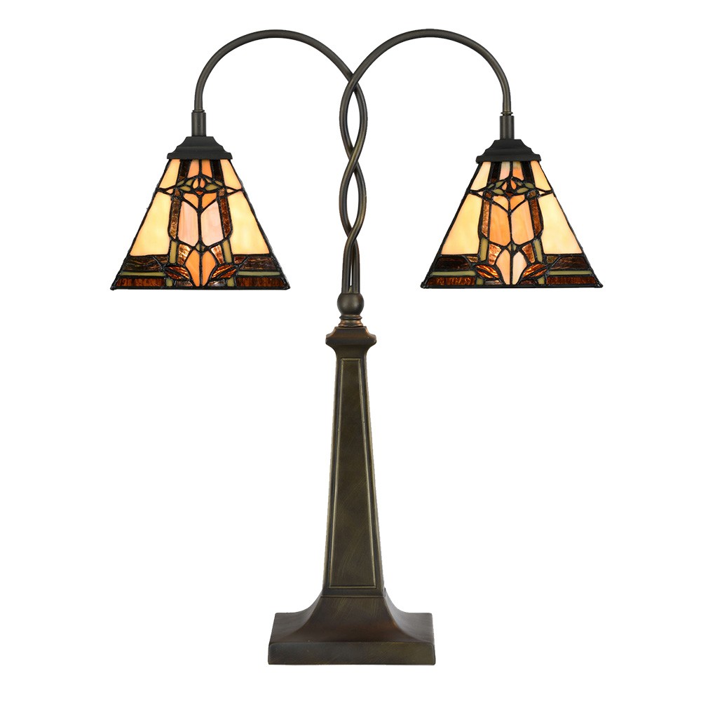 Béžovo-hnědá stolní lampa tiffany Bernadette I - 48*66 cm E27/max 2*40W