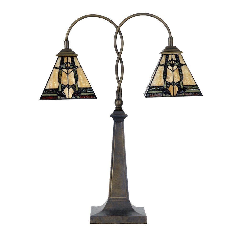 Béžovo-hnědá stolní lampa tiffany Bernadette I - 48*19*66 cm E27/ 2*40W Clayre & Eef Béžovo-hnědá stolní lampa tiffany Bernadette I - 48*19*66 cm E27/ 2*40W Clayre & Eef