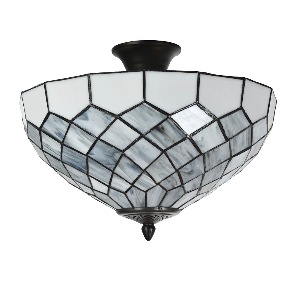 Bílo-šedá stropní lampa Tiffany Paulette - Ø 41*24 cm E14/ 2*40W Clayre & Eef Bílo-šedá stropní lampa Tiffany Paulette - Ø 41*24 cm E14/ 2*40W Clayre & Eef