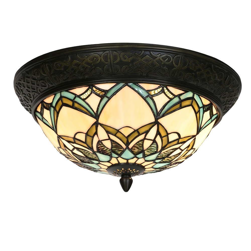 Béžovo-hnědá stropní lampa Tiffany Delafosse - Ø 37*19 cm E14/ 2*40W