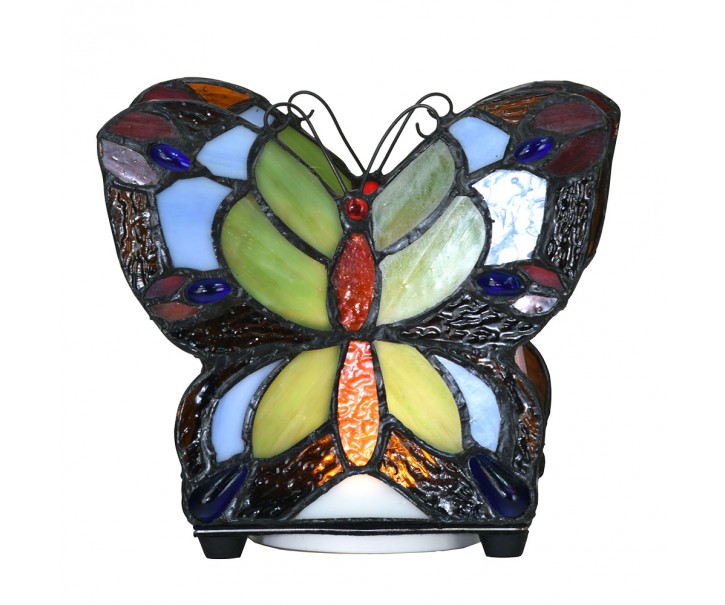 Barevná stolní lampa Tiffany ve tvaru motýla Butterfly - 15*8*13 cm (LED) Clayre & Eef