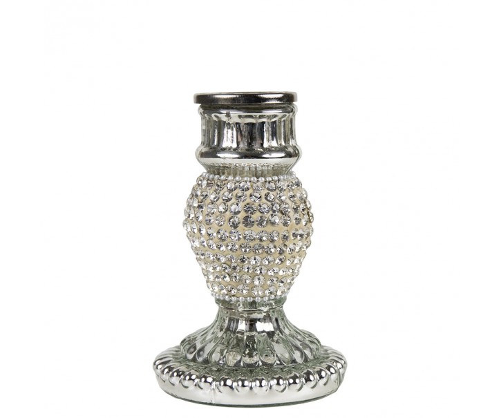 Stříbrný skleněný svícen s kamínky Rhinestone silver S - 10 cm Mars & More 