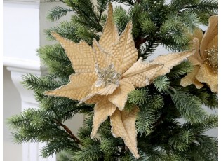 Jantarová vánoční ozdoba květina hvězda Poinsettia na klipu - 25*6 cm