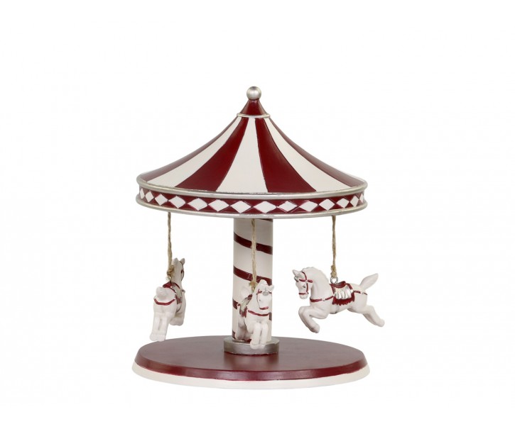 Červeno-bílá vánoční dekorace kolotoč s koníky Vintage Carousel - Ø 14*17 cm Chic Antique