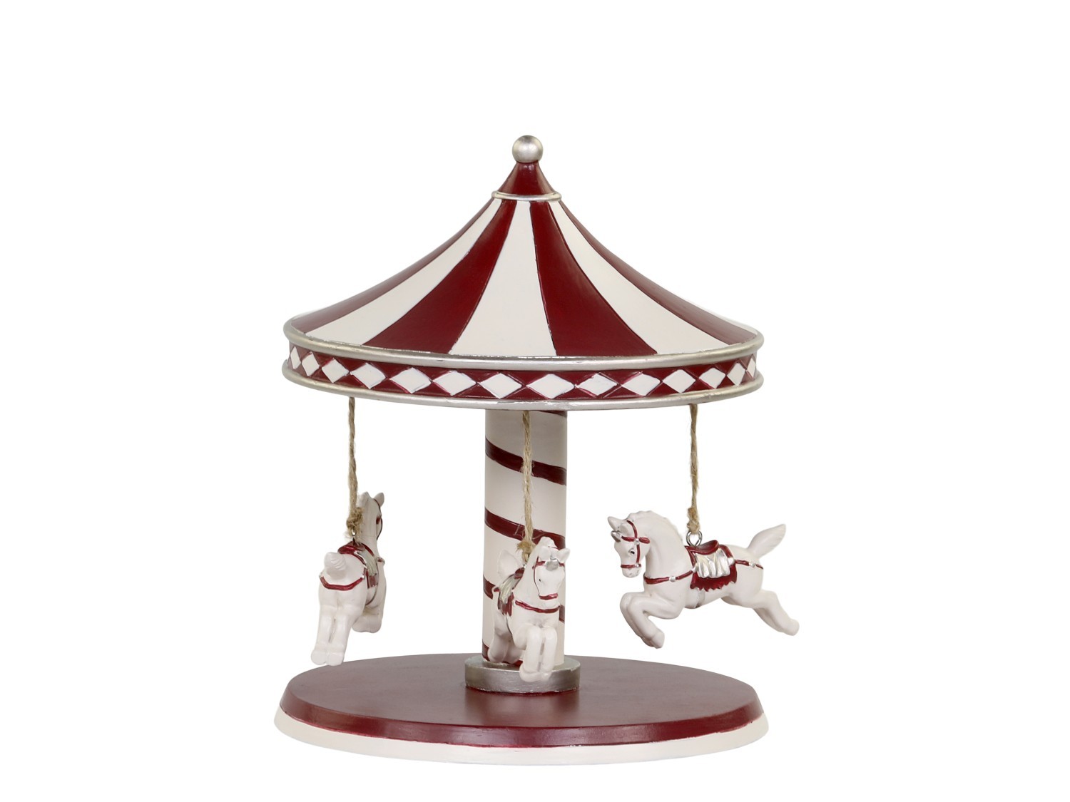 Červeno-bílá vánoční dekorace kolotoč s koníky Vintage Carousel - Ø 14*17 cm