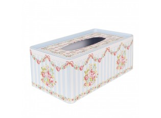 Modrý kovový obal na kapesníky s květy růží Rossai - 23*13*10 cm