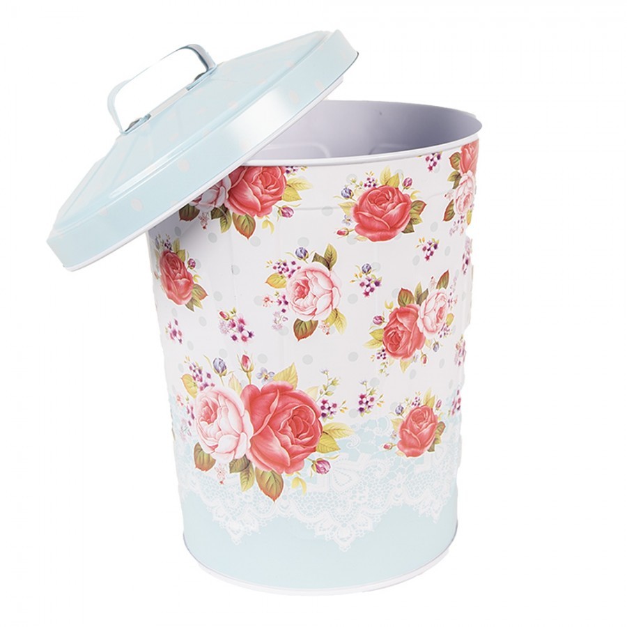 Modrý kovový box s víkem a květy růží Rossai - Ø 15*20 cm Clayre & Eef Modrý kovový box s víkem a květy růží Rossai - Ø 15*20 cm Clayre & Eef