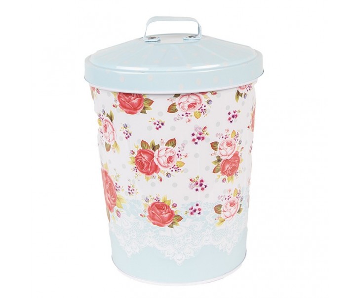 Modrý kovový box s víkem a květy růží Rossai - Ø 15*20 cm Clayre & Eef