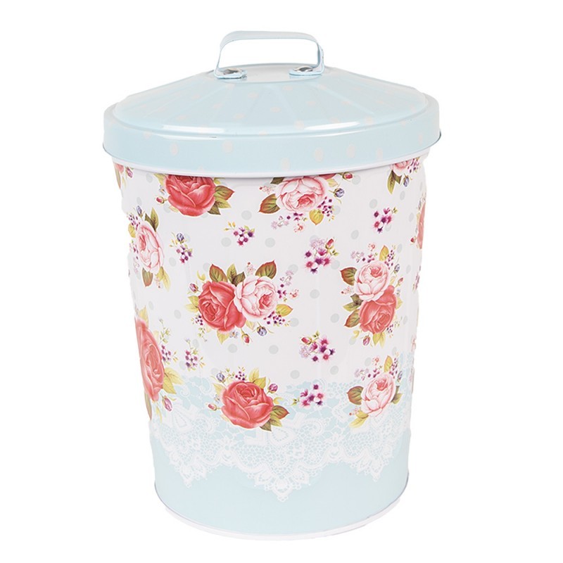 Modrý kovový box s víkem a květy růží Rossai - Ø 15*20 cm