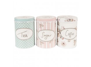 3ks plechová dóza s víkem a květy Tea Sugar Coffee - Ø 8*12 cm
