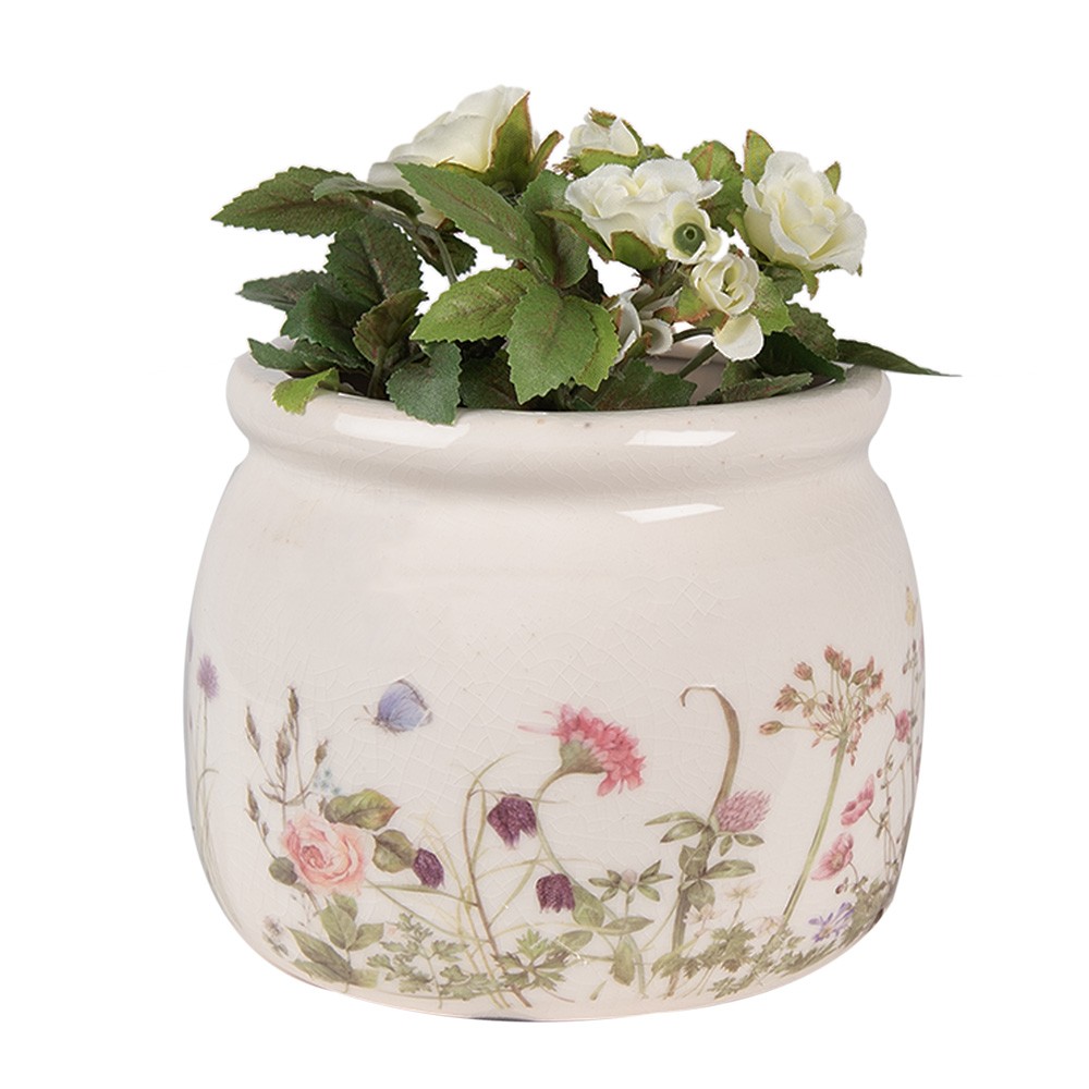 Keramický obal na květináč s lučními květy Flowers of Love S - Ø 12*10 cm Clayre & Eef Keramický obal na květináč s lučními květy Flowers of Love S - Ø 12*10 cm Clayre & Eef
