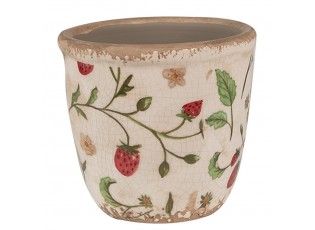 Béžový keramický obal na květináč s jahůdkami Wild Strawberries XS - Ø 11*10 cm