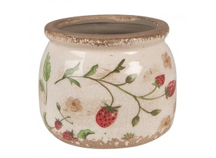 Béžový keramický obal na květináč s jahůdkami Wild Strawberries S - Ø 12*10 cm