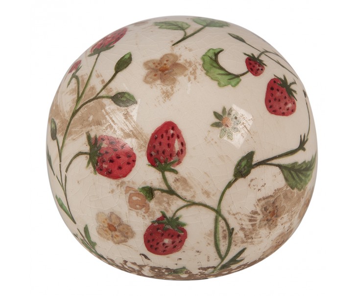 Béžová antik dekorace koule s jahůdkami Wild Strawberries - Ø 10*10 cm Clayre & Eef