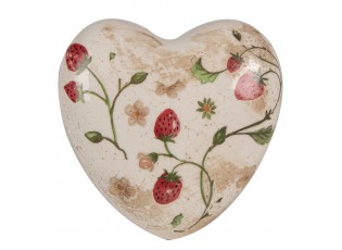 Béžová antik dekorace srdce s jahůdkami Wild Strawberries - 11*11*4 cm