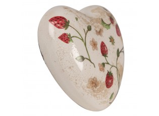 Béžová antik dekorace srdce s jahůdkami Wild Strawberries - 11*11*4 cm