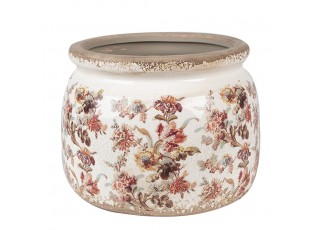 Béžový keramický obal na květináč s květy Flovia L - Ø 20*15 cm