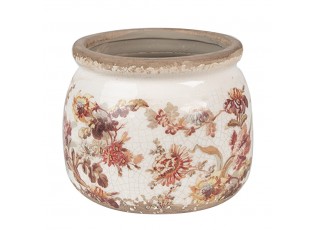 Béžový keramický obal na květináč s květy Flovia S - Ø 12*10 cm