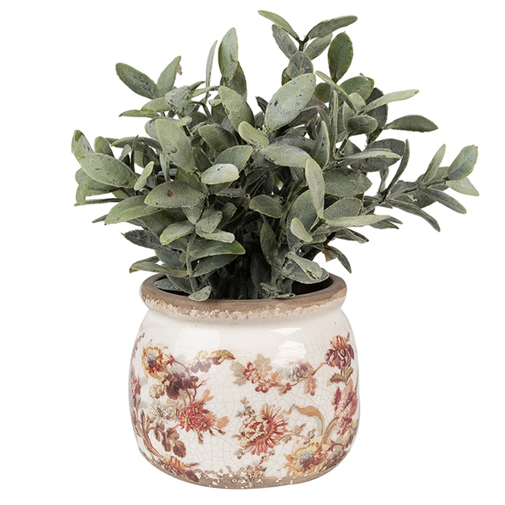Béžový keramický obal na květináč s květy Flovia S - Ø 12*10 cm Clayre & Eef Béžový keramický obal na květináč s květy Flovia S - Ø 12*10 cm Clayre & Eef