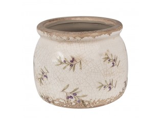 Béžový antik obal na květináč s olivami Olive Fields M - Ø 16*13 cm