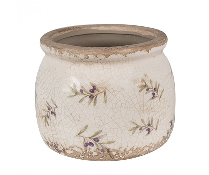 Béžový antik obal na květináč s olivami Olive Fields M - Ø 16*13 cm Clayre & Eef
