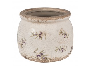 Béžový antik obal na květináč s olivami Olive Fields S - Ø 12*10 cm